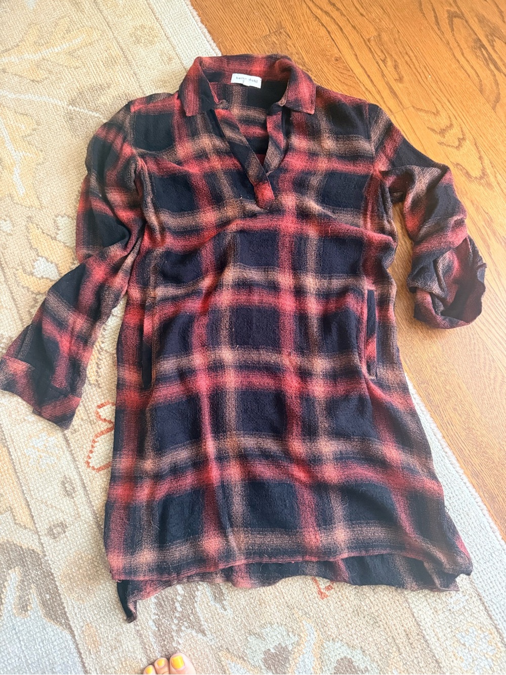 Soft Plaid Tunic Shirt Dress in Black and Rust